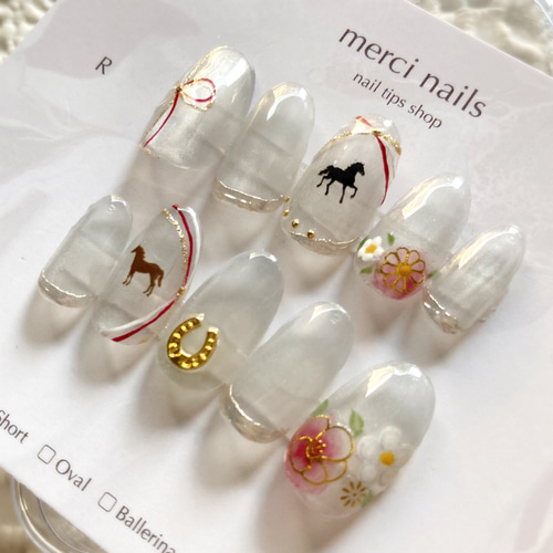 新作2026】ワンタッチネイル加工可◎お正月ネイル2026 干支ネイル 馬