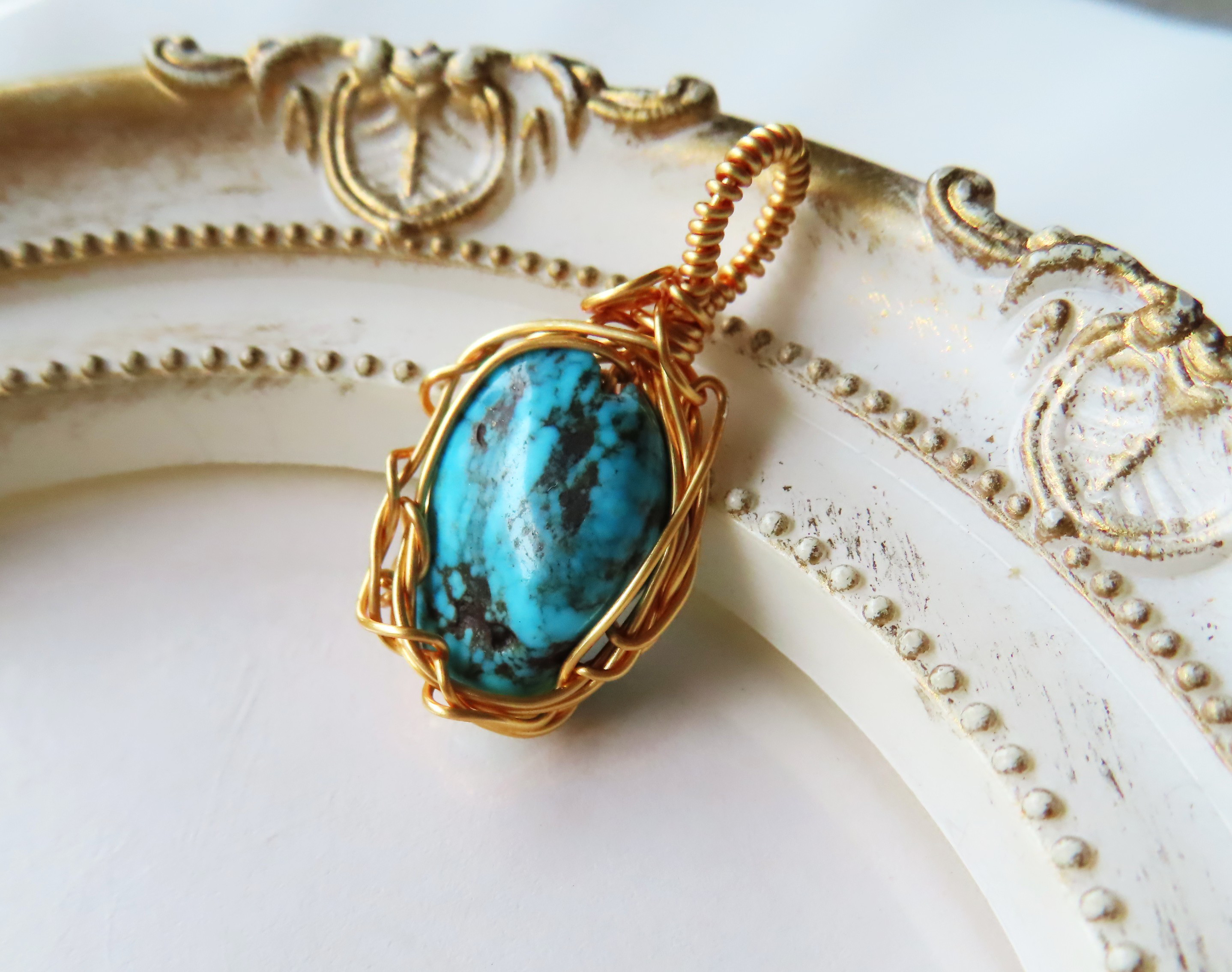 12月誕生石　ターコイズ14kgfペンダントTOP　　「心の安らぎをもたらす美しい宝石」