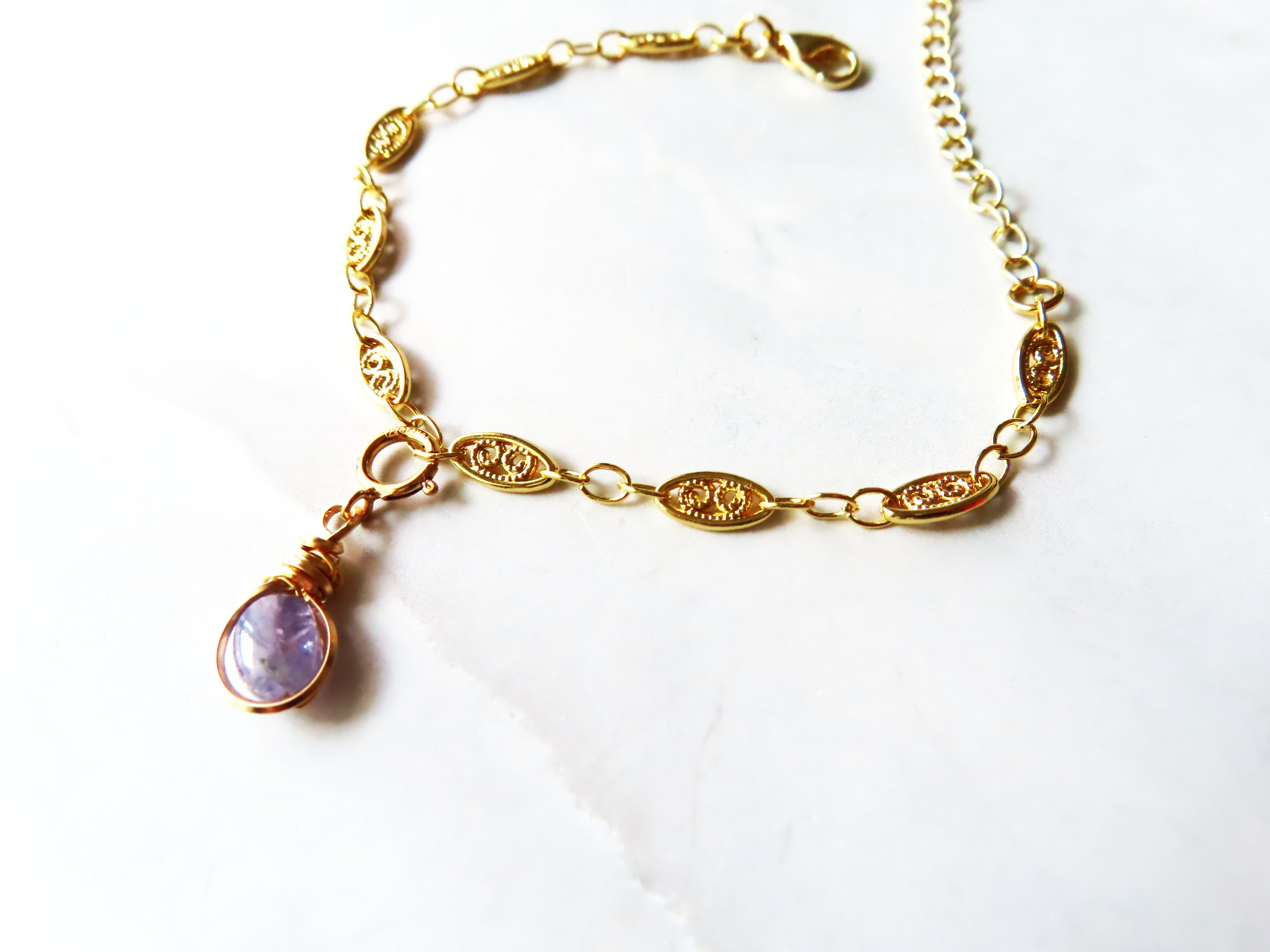 12月誕生石　タンザナイト＆フィリグリチェーンの調べ　　14kgf ブレスレット　3Way