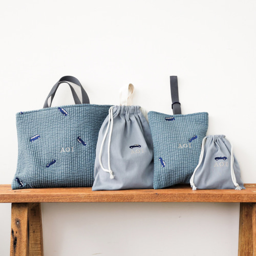 くるま とブルー が好き。名入れできる入園入学セット。ぼく、わたし