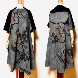 絞りと兵児帯　アンサンブルワンピース　着物リメイク 兵児帯リメイク 総絞りドレープワンピース アンサンブル 着物リメイク