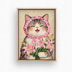 絵画 。壁掛け絵☆【そよ風が吹いてきて、窓の前の花がきれいでグラス