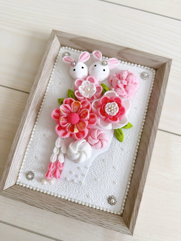羽子板ver. 雛人形 初節句 ピンク 白 うさぎ 卓上 つまみ細工 花 出産