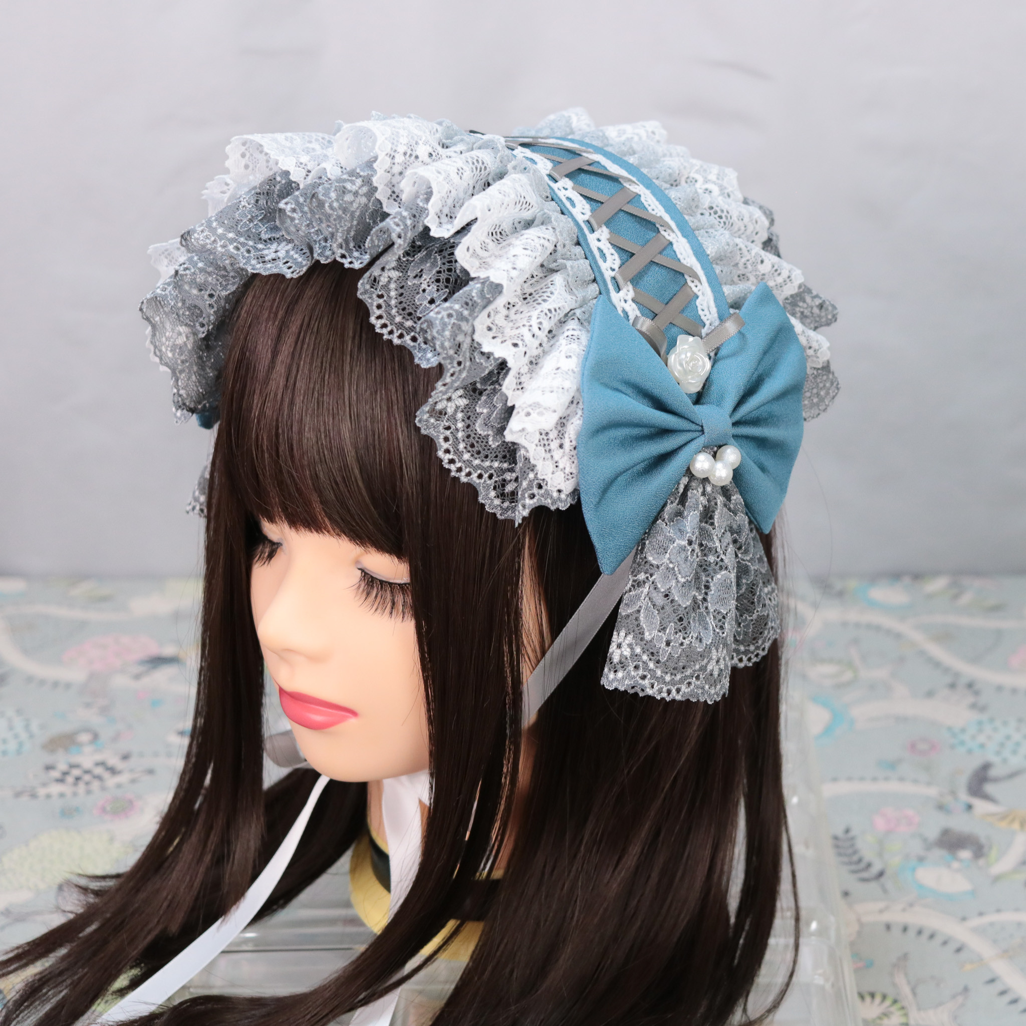 蒼友禅×グレー　ヘッドドレス　ロリータ　和ロリ　成人式　卒業式 4,440円