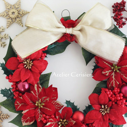 ・☆クリスマスリース＜ポインセチア＞ アーティフィシャルフラワー レッド クリスマス 30センチ 2枚目の画像