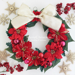 ・☆クリスマスリース＜ポインセチア＞ アーティフィシャルフラワー レッド クリスマス 30センチ 1枚目の画像