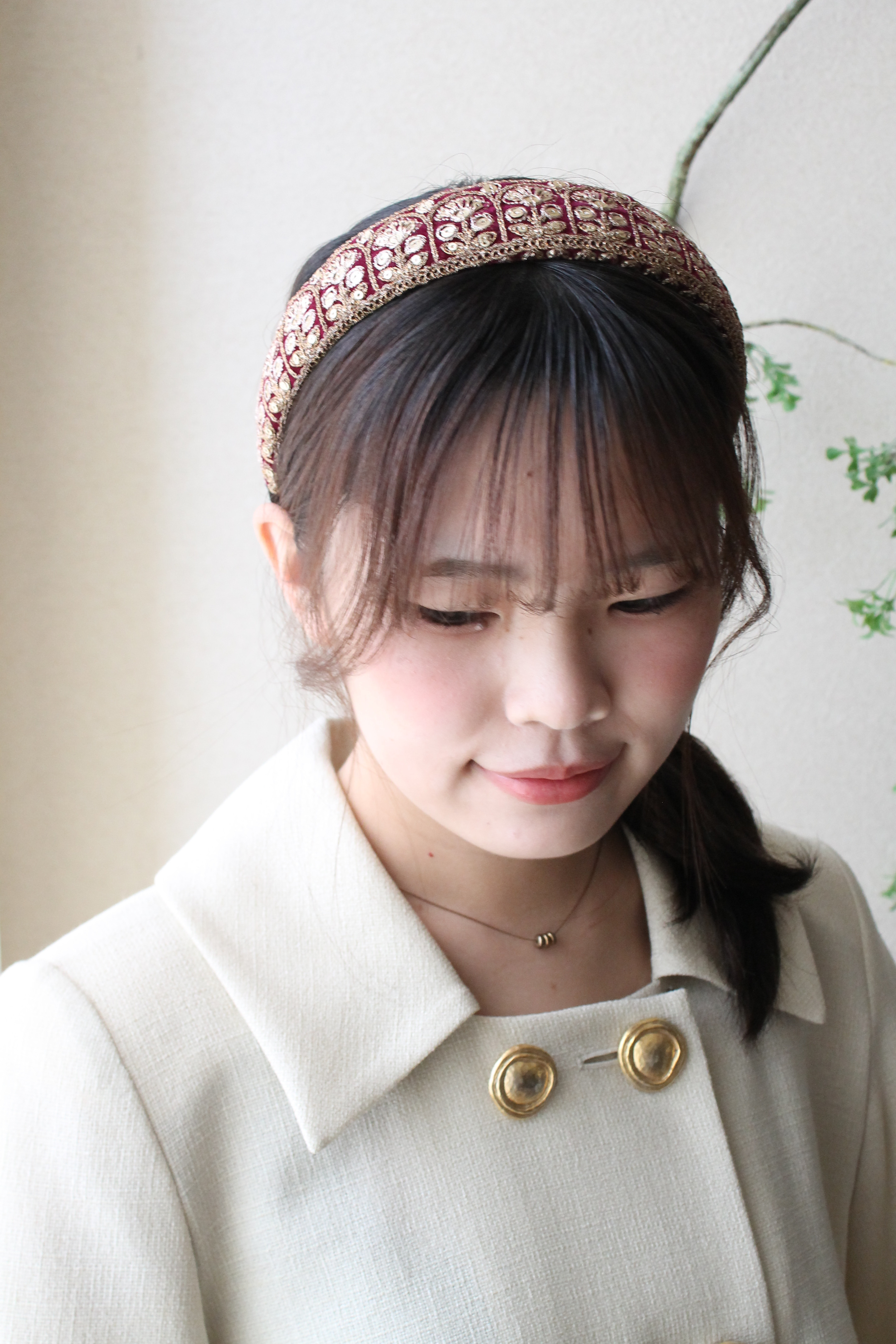 ボルドーインド刺繍カチューシャ【Bagus Sparkle ザリ刺繍】