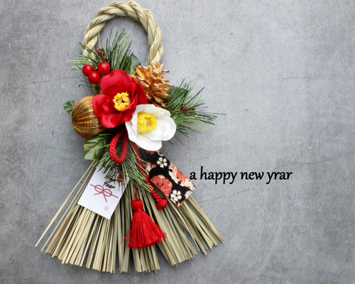 お正月2026新作割】本しめ縄紅白椿*お正月しめ縄飾り しめ縄・しめ飾り