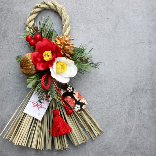 お正月2026新作割】本しめ縄紅白椿*お正月しめ縄飾り しめ縄・しめ飾り