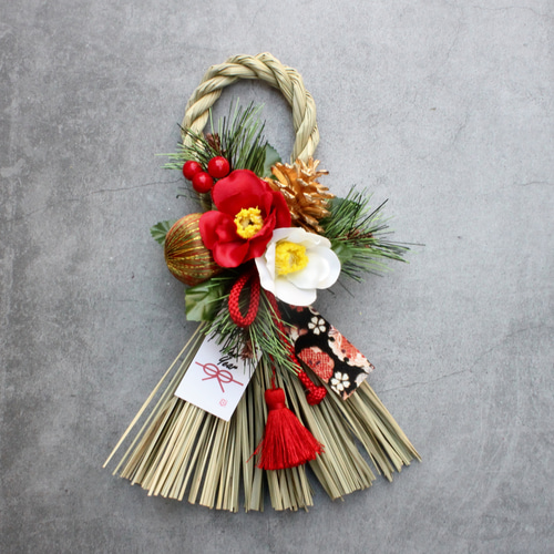 お正月2026新作割】本しめ縄紅白椿*お正月しめ縄飾り しめ縄・しめ飾り