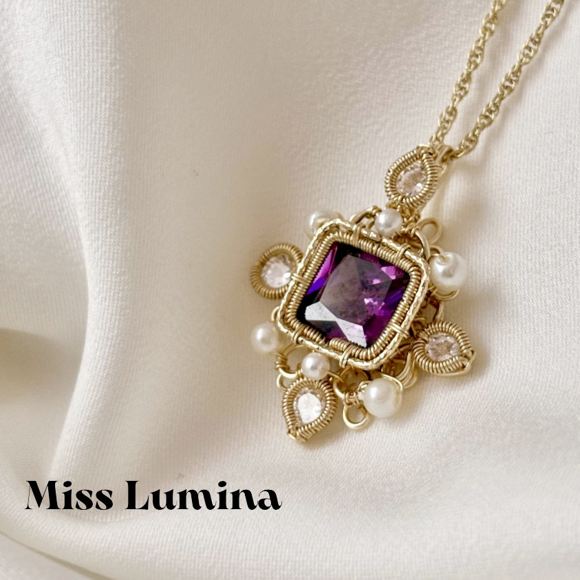 エトワールアメジスト　アメジスト×コットンパール ワイヤーアクセサリー ネックレス トップ