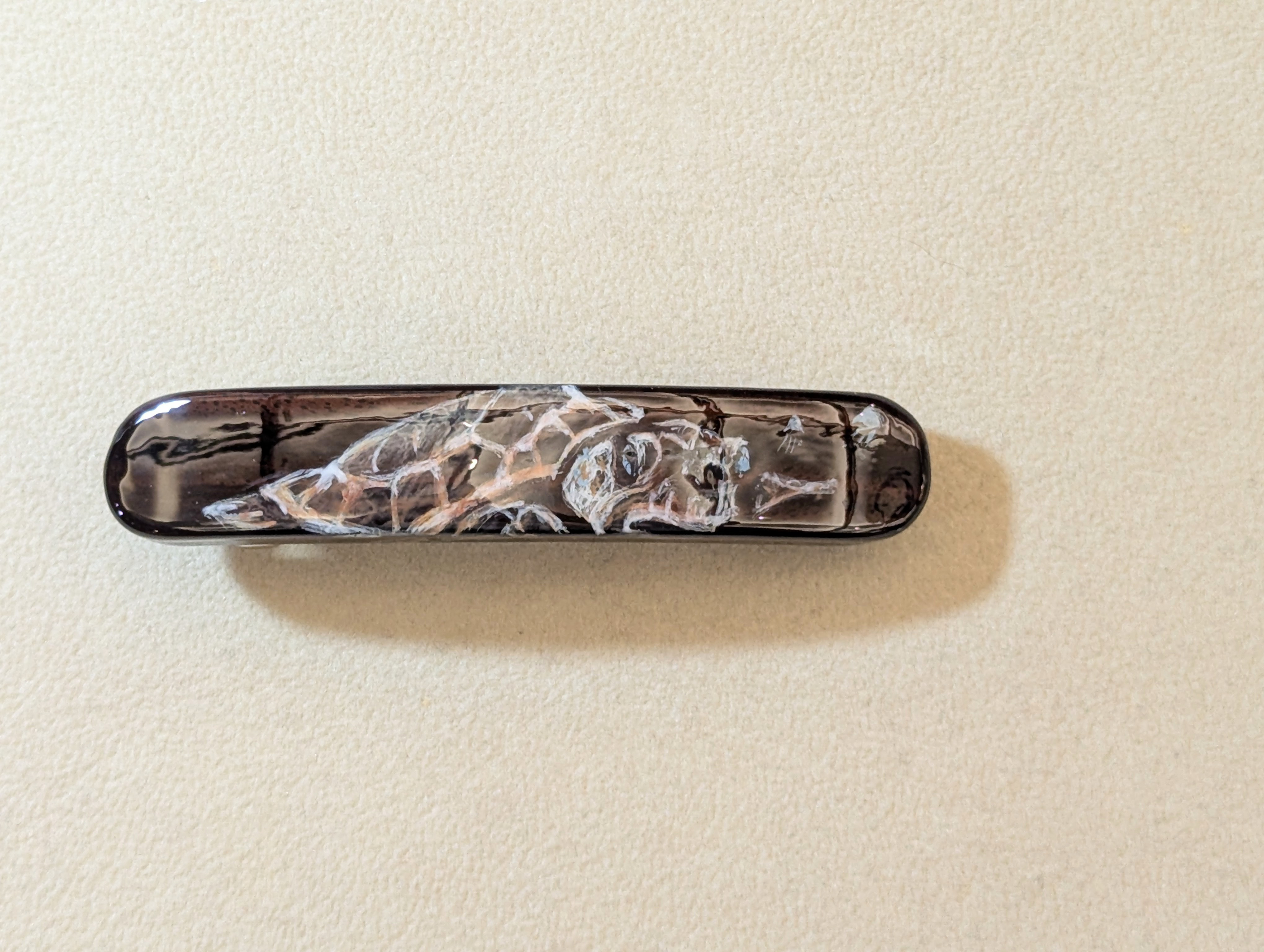 木製　バレッタ　手描き（　アカウミガメ　）