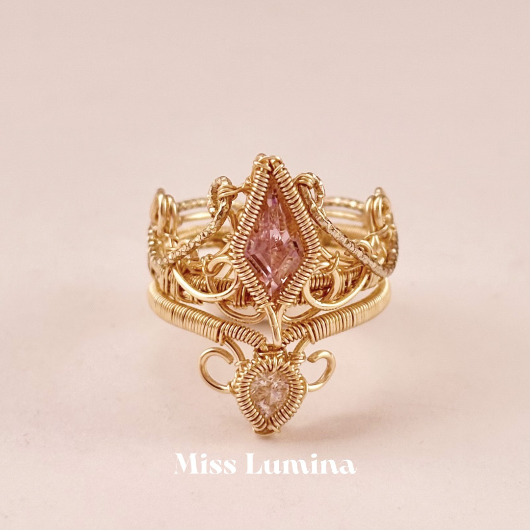 ピンクモアサナイト Divine Harmony Ring Set ワイヤージュエリー リングセット