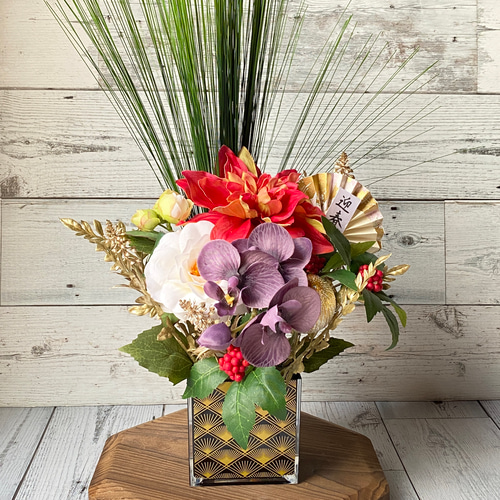 大王松と蘭の豪華お正月アレンジ アートフラワー pearlgracian 通販