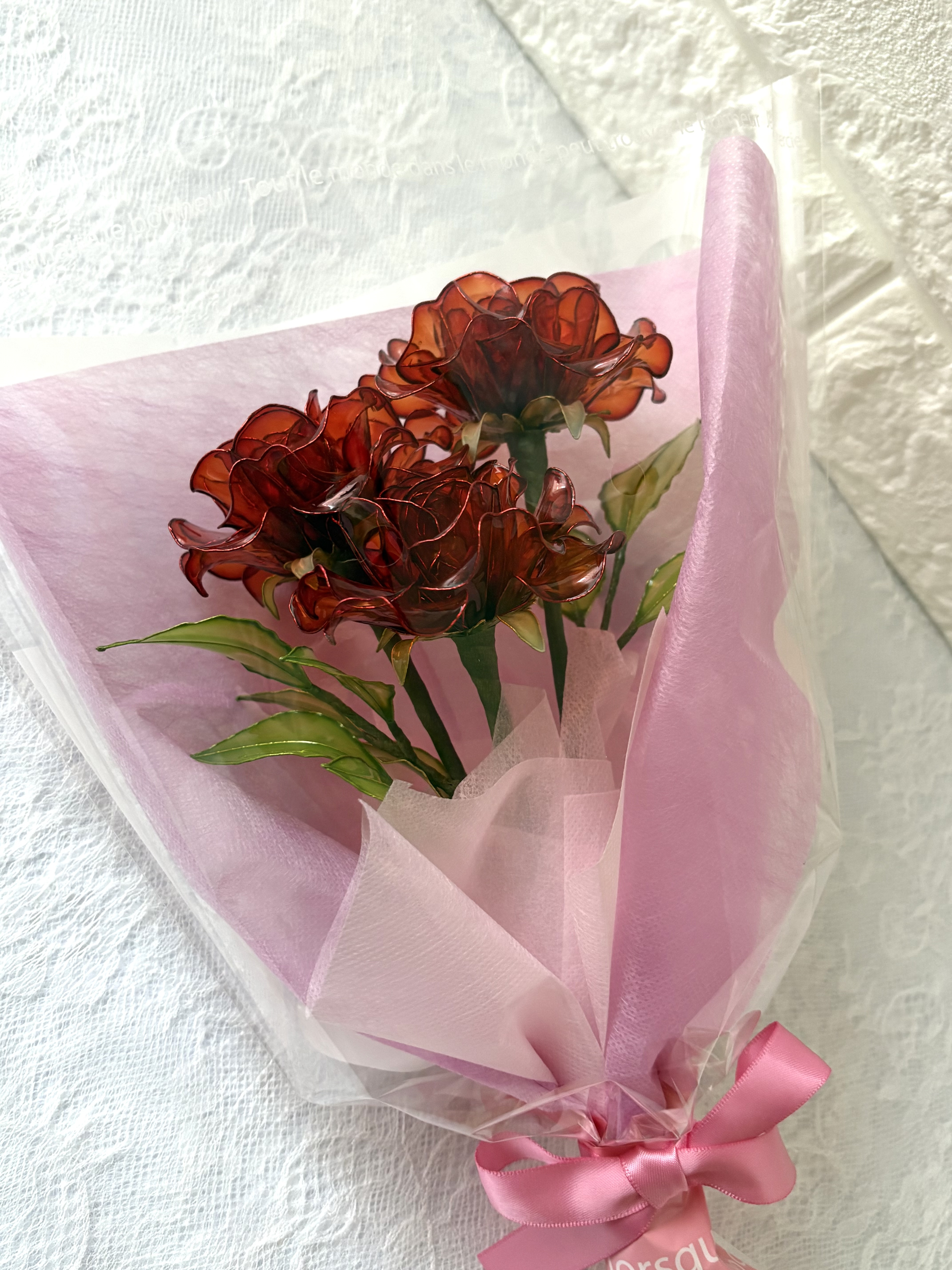 薔薇の花束　３本　ディップフラワー　枯れない花　ギフト　ご褒美　ブーケ
