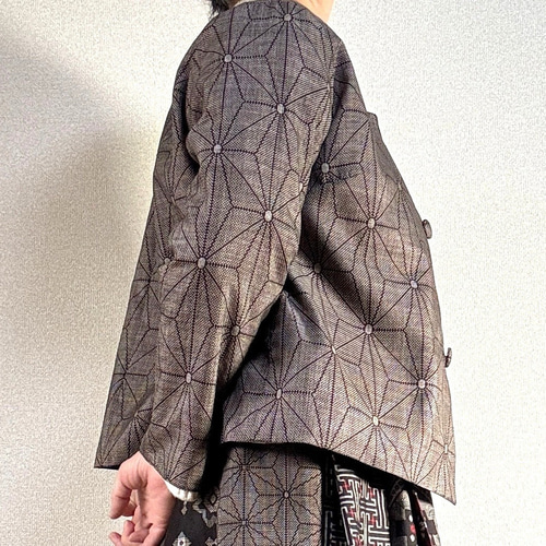 古布リメイク絣パッチワーク／大島紬のリバーシブルのパーカー アンティーク大島紬のパッチワークジャケット リバーシブル 茶割り込み