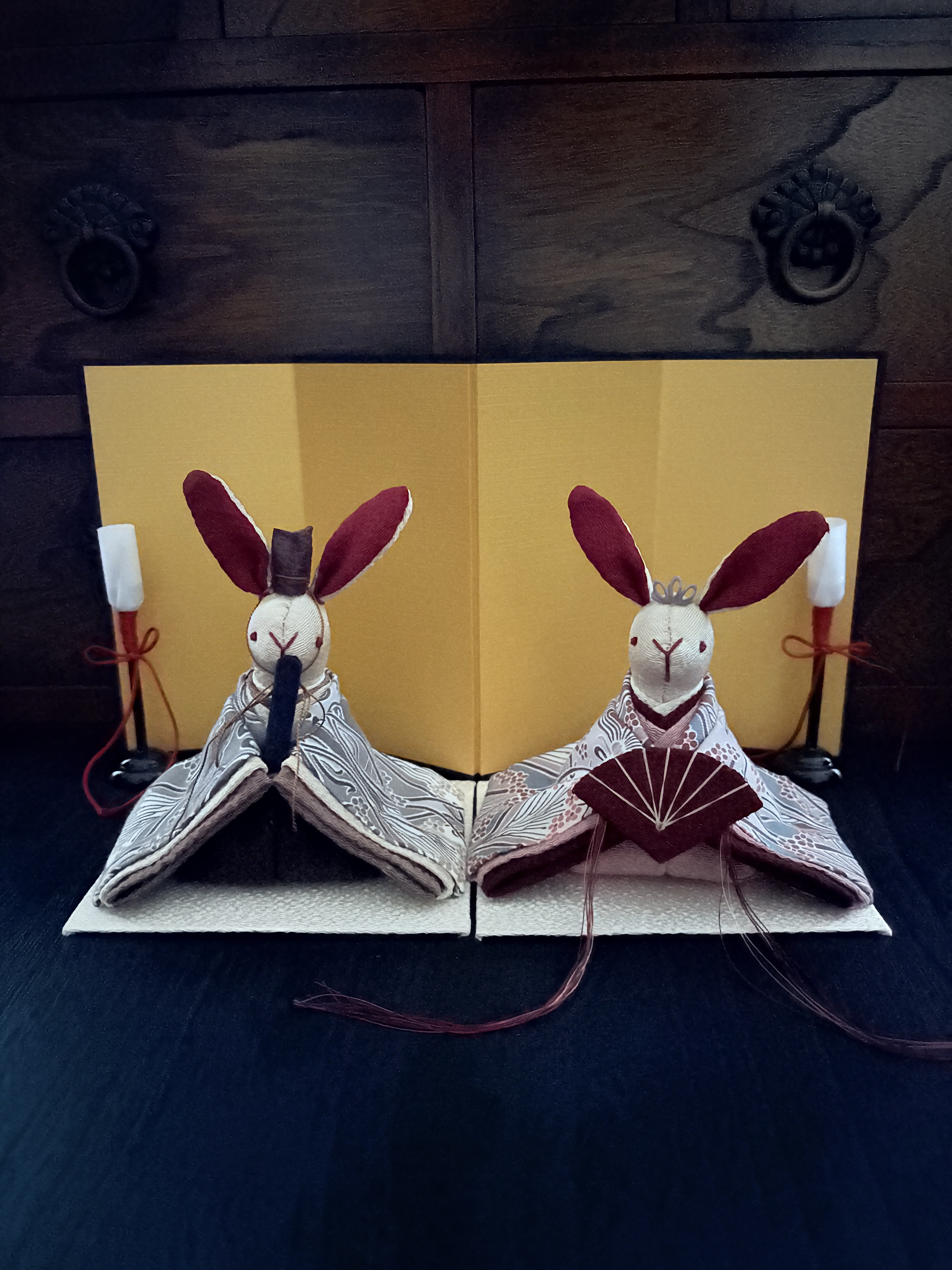 リバティー柄が素敵なお着物のうさぎの雛人形 (雛人形、お雛様、おひな様)