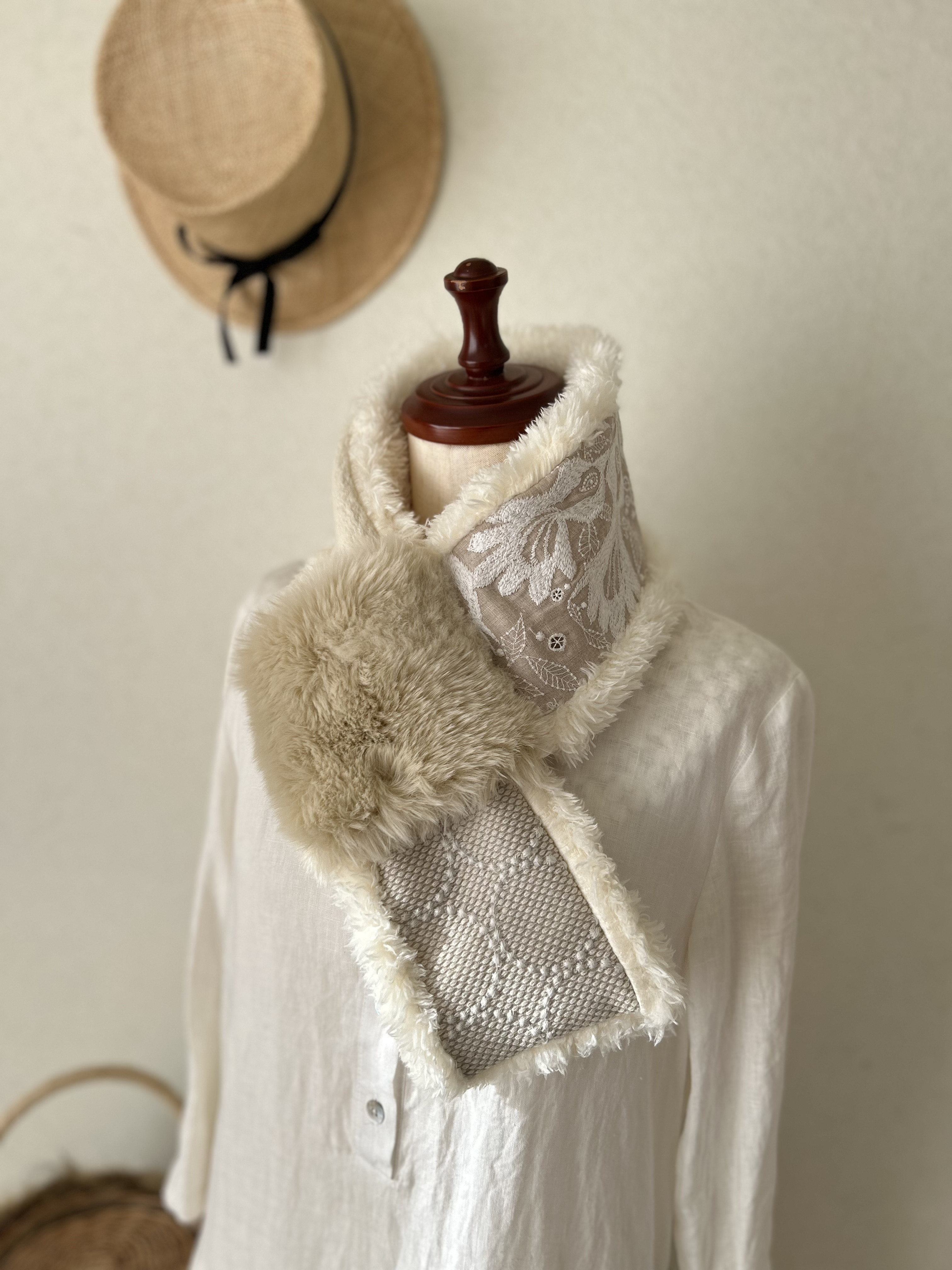 ⭐️ファーリングのプチマフラー⭐️ホワイト系⭐ミナペルホネンファブリック⭐️受注製作