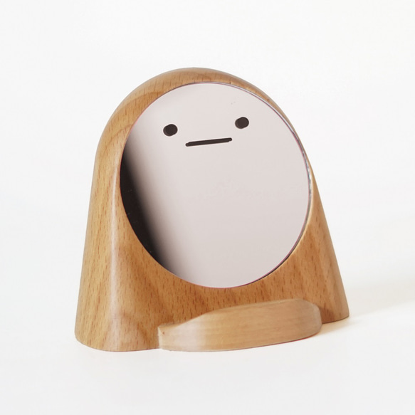 鏡の妖精 ボーちゃん ミラー付スマホスタンド 卓上 ミニ 木製 TOSMU 5枚目の画像
