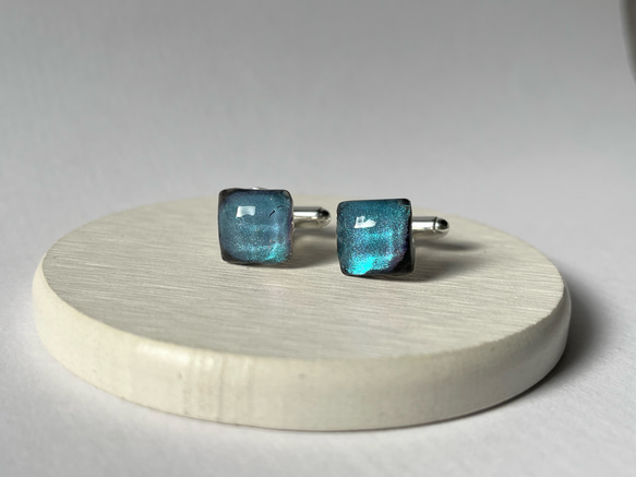 アクアリオンストーン鉱石カフス☆ / 海   / レジン / ファンタジー / メンズ / 父の日 8枚目の画像