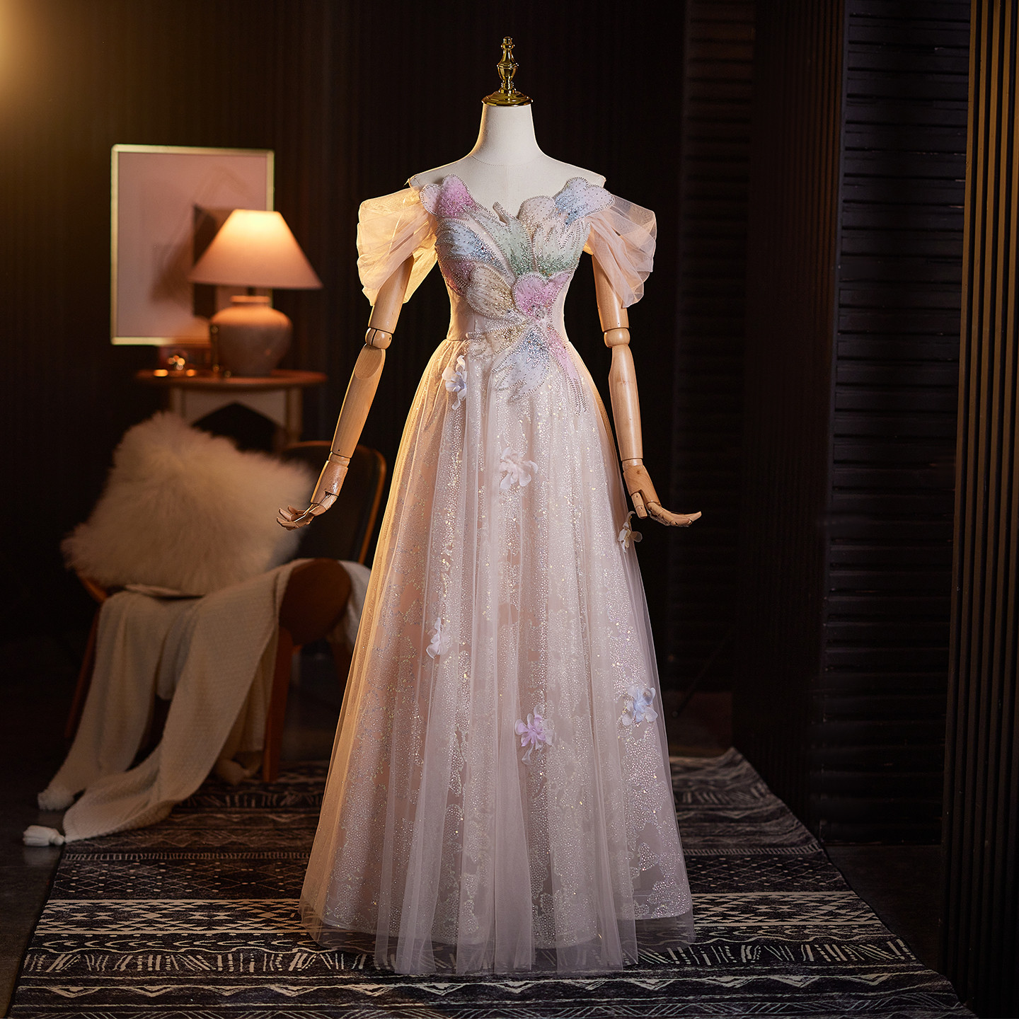 綺麗 ピンク オフショルダー パーティードレス プリンセス 花嫁 誕生日 成人式 二次会 前撮り 披露宴 09126