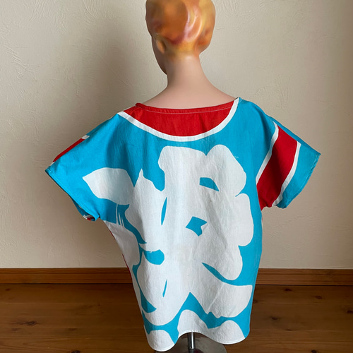 大漁旗シャツワンピース　古布　かすり　絣 大漁旗ブラウス 幟旗ブラウス 大漁旗リメイク tシャツ リメイク