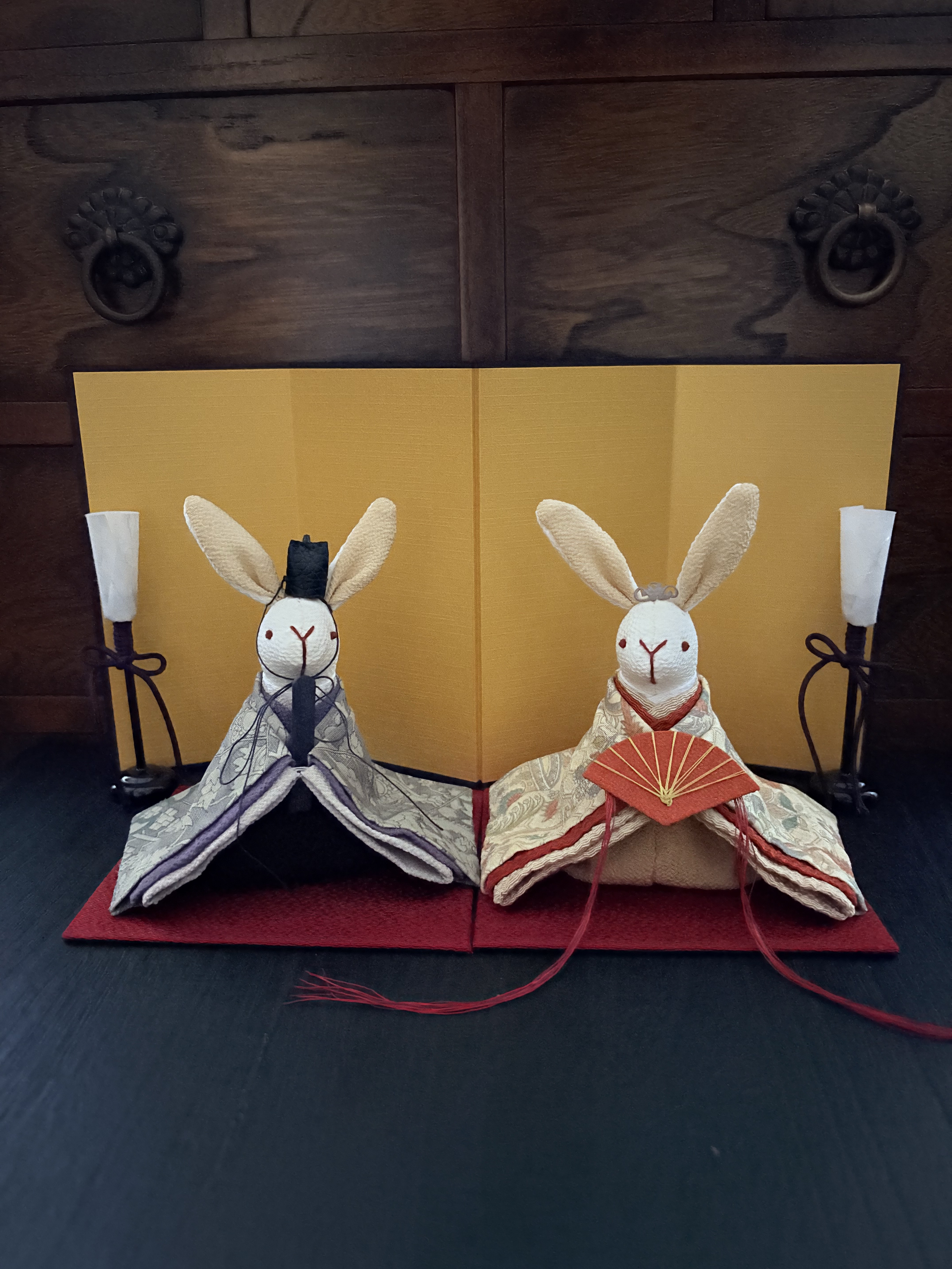 アンティークのお着物のうさぎの雛人形 (雛人形、お雛様、おひな様)