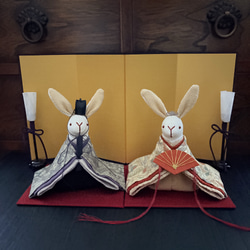 ウサギのひな人形 ハンドメイド伝統的な和服仕立て 雛人形 | うさぎのお雛様 アンティーク着物の雛飾り ひな人形・雛飾り