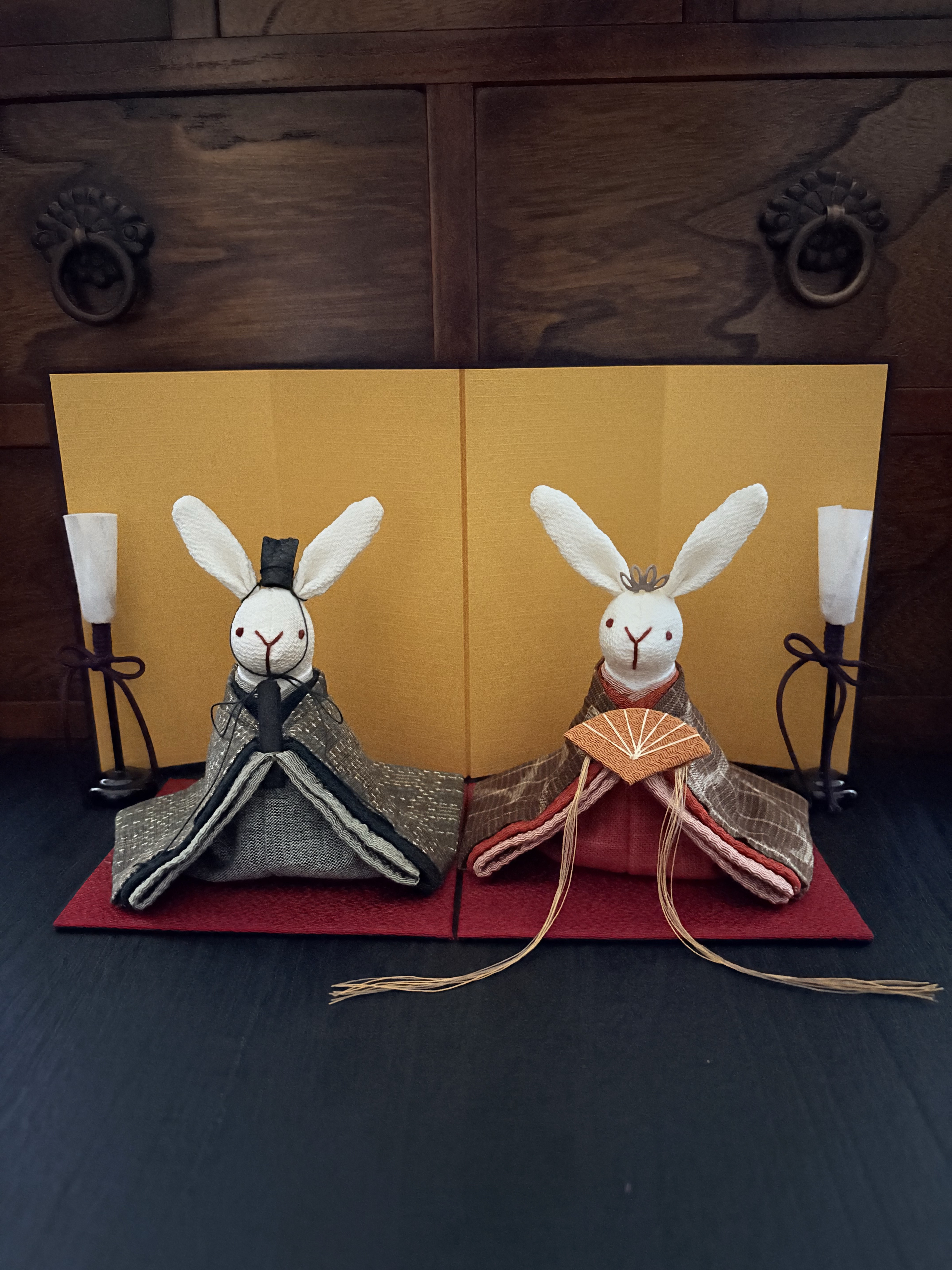 アンティークのお着物のうさぎの雛人形 (雛人形、お雛様、おひな様)