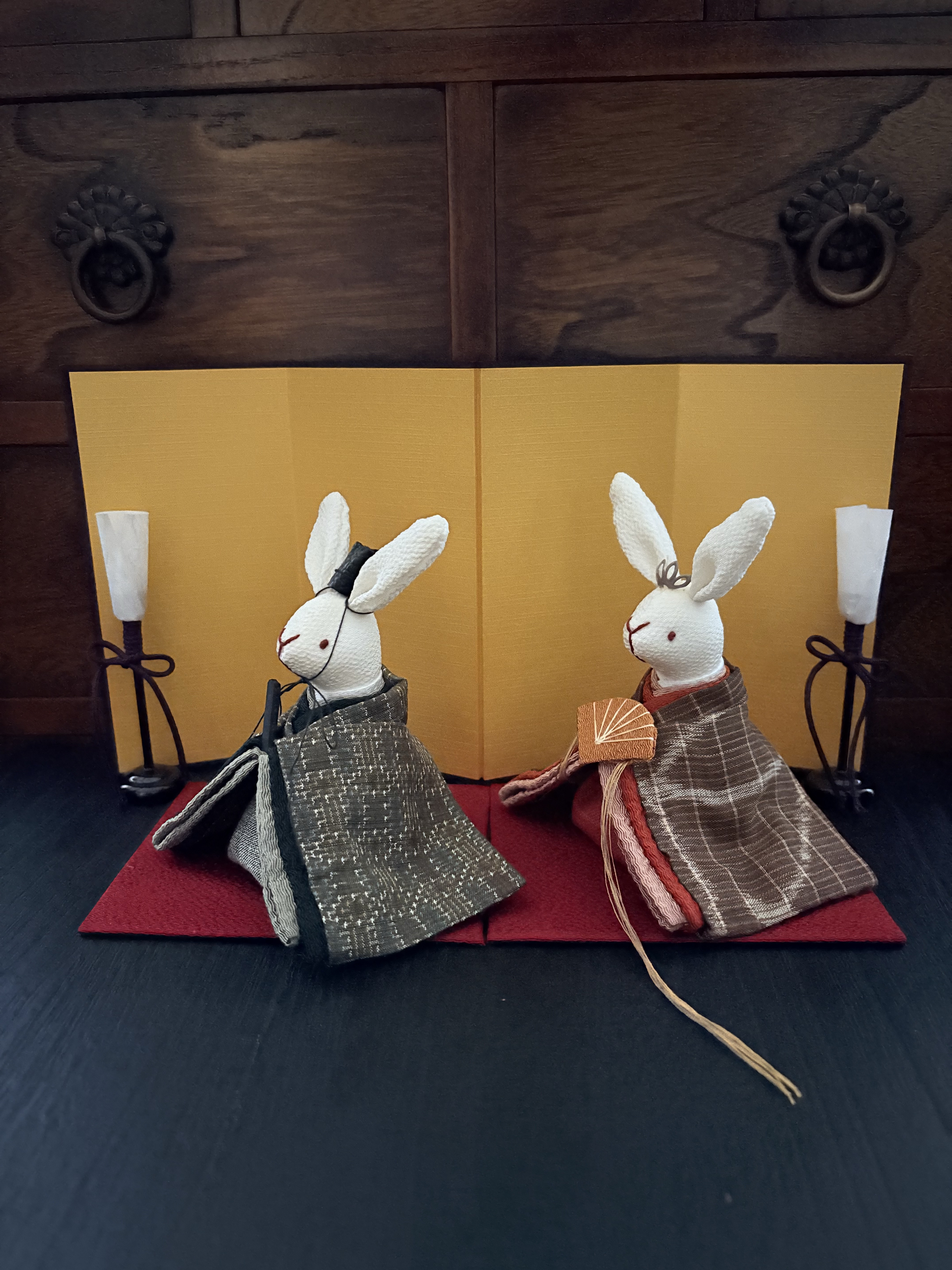 アンティークのお着物のうさぎの雛人形 (雛人形、お雛様、おひな様)