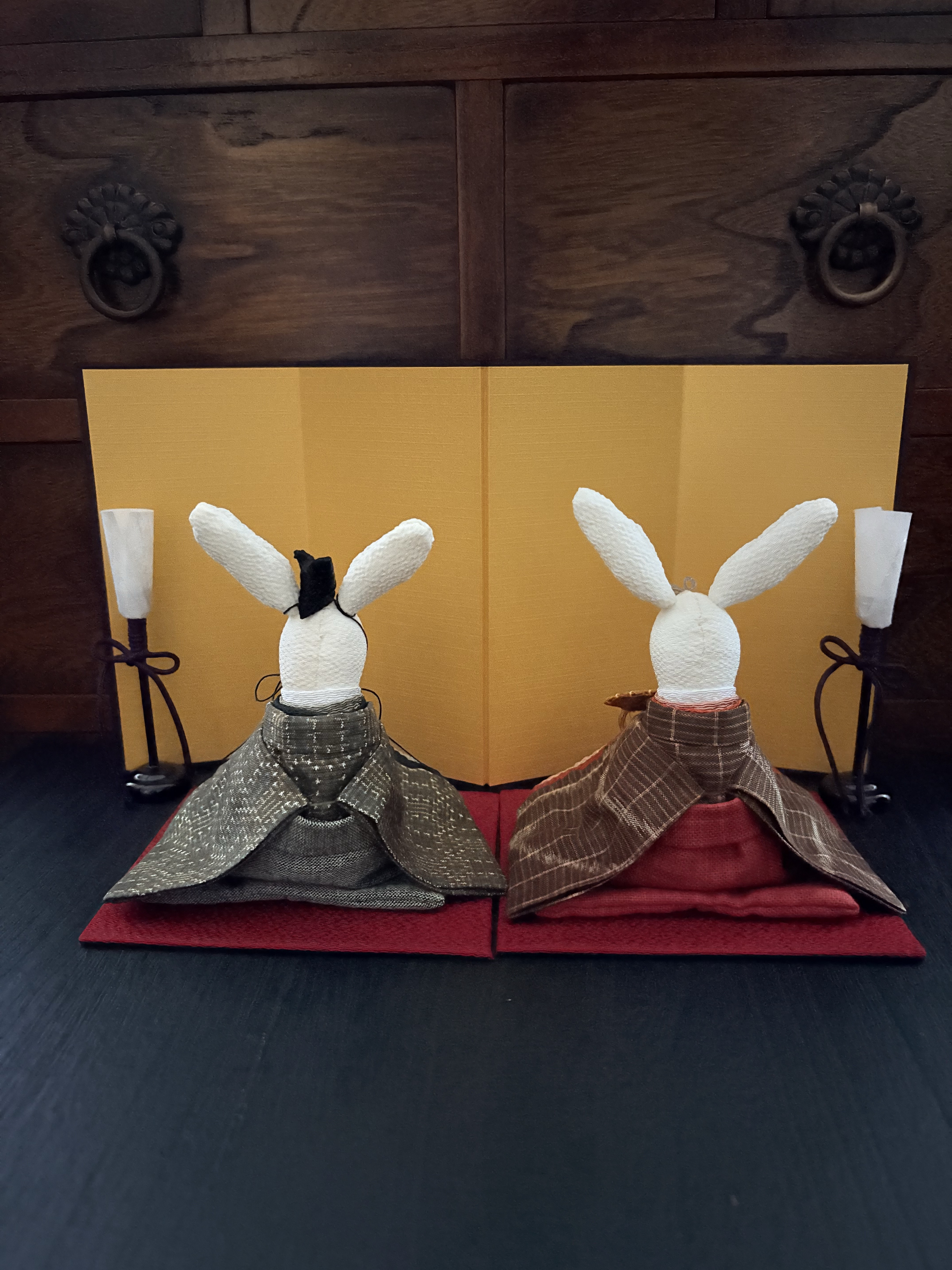 アンティークのお着物のうさぎの雛人形 (雛人形、お雛様、おひな様)