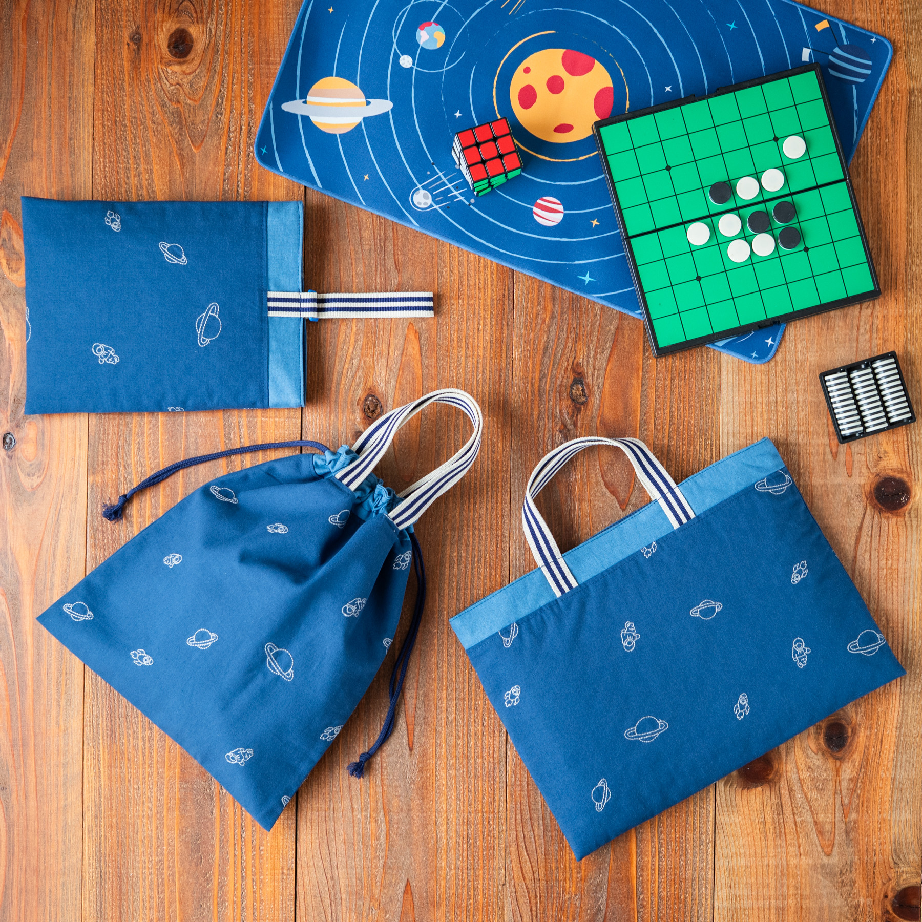 【2026年新作】アストロシリーズ｜宇宙モチーフ刺繍　入園入学 基本の3点セット　｜レッスンバッグ・上履き入れ・体操着袋