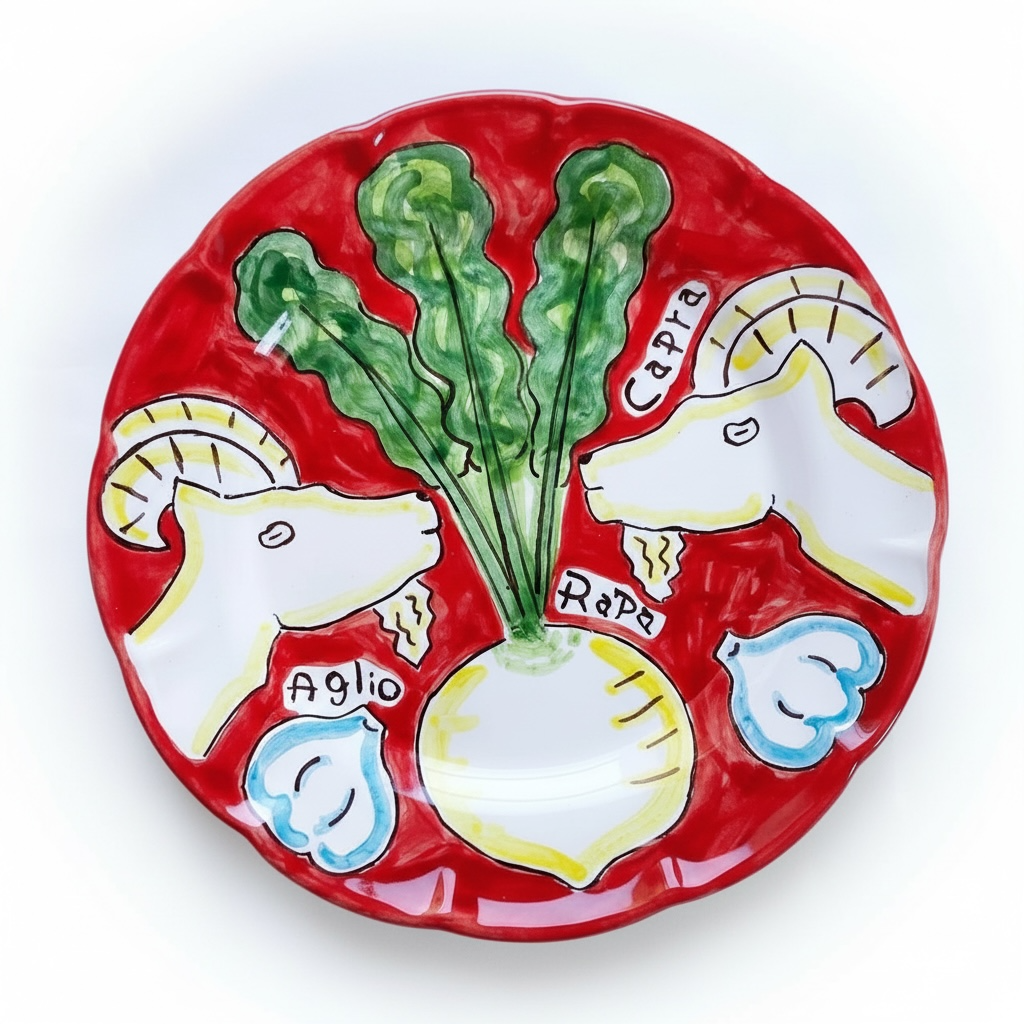 ディナー皿 26cm  マヨリカ焼き イタリア陶器 ヤギとカブ GEO080