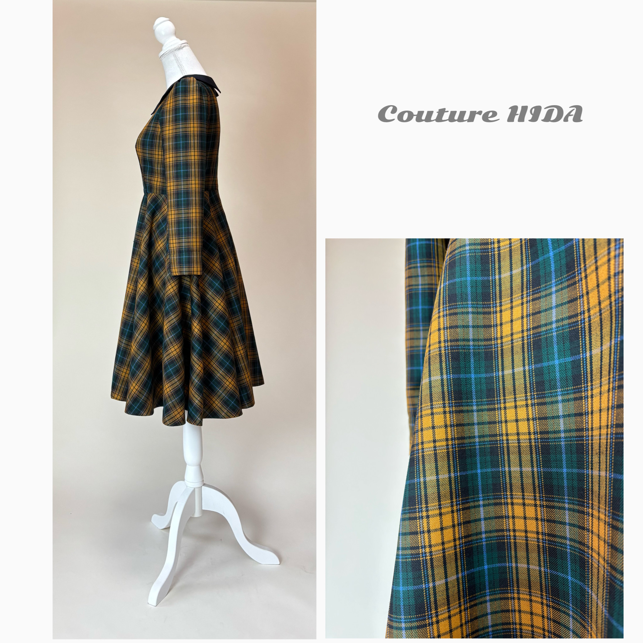 タータンチェックワンピース　【サイズ・丈・袖丈指定可　完全受注製作】