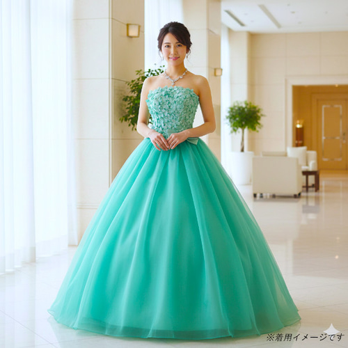胸花カラードレス 緑 ミントグリーン ウェディングドレス 結婚式 演奏