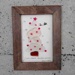 シーグラスアート　クリスマス　クリスマスツリー　雪　白　壁掛け　コラージュ　イラスト　アート 4枚目の画像