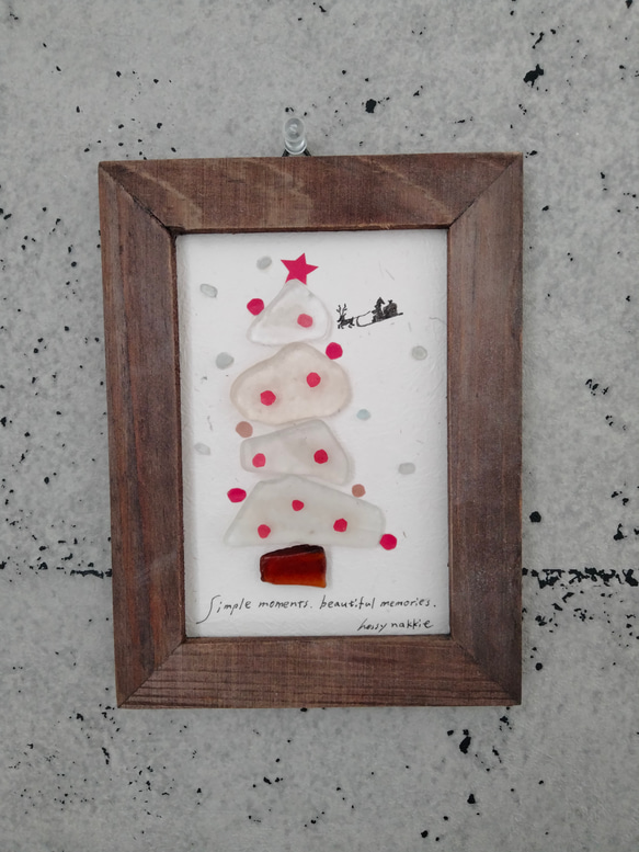 シーグラスアート　クリスマス　クリスマスツリー　雪　白　壁掛け　コラージュ　イラスト　アート 4枚目の画像