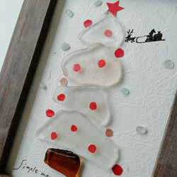 シーグラスアート　クリスマス　クリスマスツリー　雪　白　壁掛け　コラージュ　イラスト　アート 2枚目の画像
