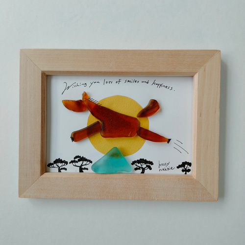 シーグラスアート 馬 午年 太陽 初日の出 正月 壁掛け コラージュ