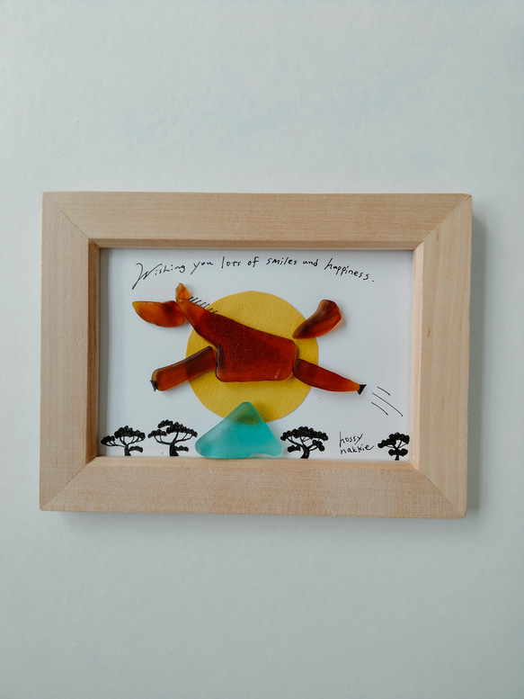 シーグラスアート　馬　午年　太陽　初日の出　正月　壁掛け　コラージュ　イラスト　アート 3枚目の画像