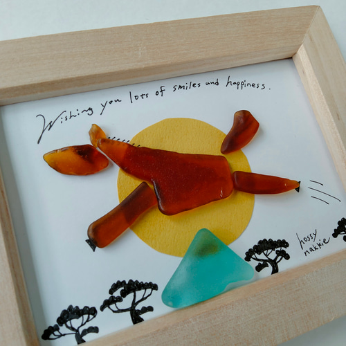 シーグラスアート 馬 午年 太陽 初日の出 正月 壁掛け コラージュ