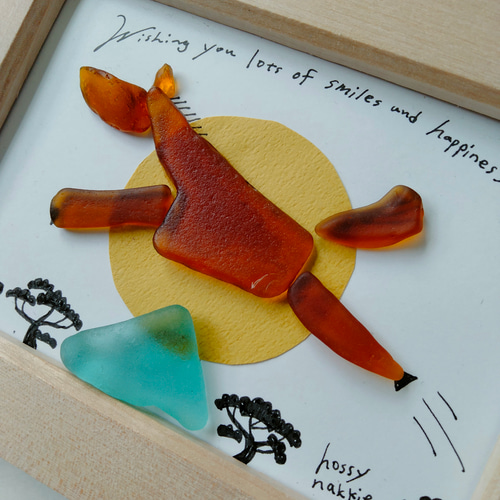 シーグラスアート 馬 午年 太陽 初日の出 正月 壁掛け コラージュ