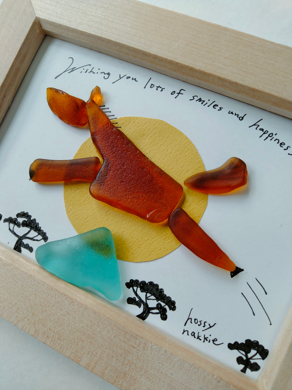 シーグラスアート　馬　午年　太陽　初日の出　正月　壁掛け　コラージュ　イラスト　アート 2枚目の画像