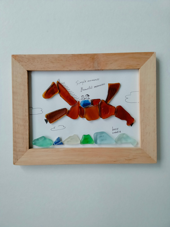 シーグラスアート （大）馬 午年 太陽 初日の出 正月 壁掛け