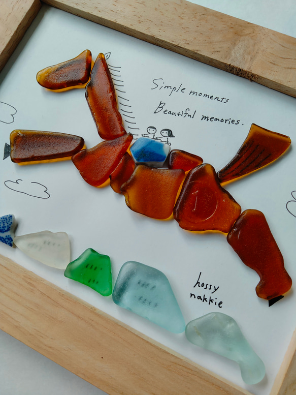 シーグラスアート　（大）馬　午年　太陽　初日の出　正月　壁掛け　コラージュ　イラスト　アート 4枚目の画像