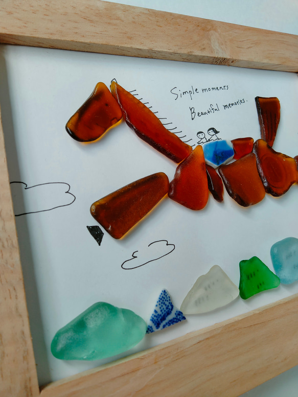 シーグラスアート　（大）馬　午年　太陽　初日の出　正月　壁掛け　コラージュ　イラスト　アート 2枚目の画像