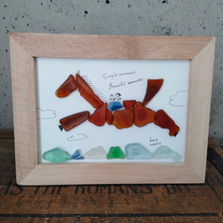 シーグラスアート　（大）馬　午年　太陽　初日の出　正月　壁掛け　コラージュ　イラスト　アート 5枚目の画像