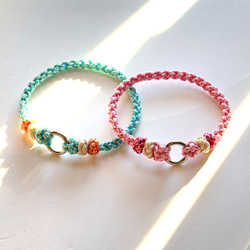 ♡パラコード 首輪 お花モチーフつき 紺×レッド トリコロールカラー