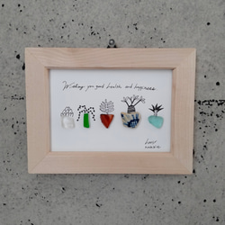 シーグラスアート　多肉植物　観葉植物　グリーン　癒し　線画　壁掛け　コラージュ　イラスト　アート 6枚目の画像