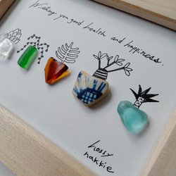 シーグラスアート　多肉植物　観葉植物　グリーン　癒し　線画　壁掛け　コラージュ　イラスト　アート 2枚目の画像